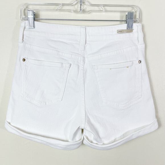 Anthropologie Pilcro White Denim Cuffed Hem Script High Rise Jean Shorts - Picture 8 of 11